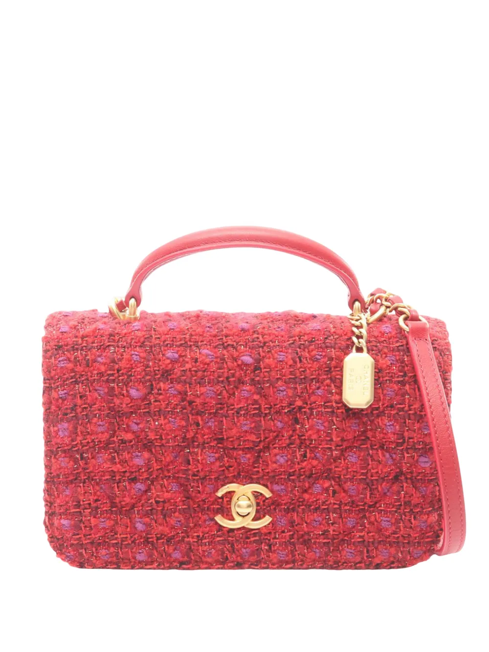 CHANEL Pre-Owned 2021-2026 Mini Rectangular Tweed Top Handle Flap satchel - Rosso