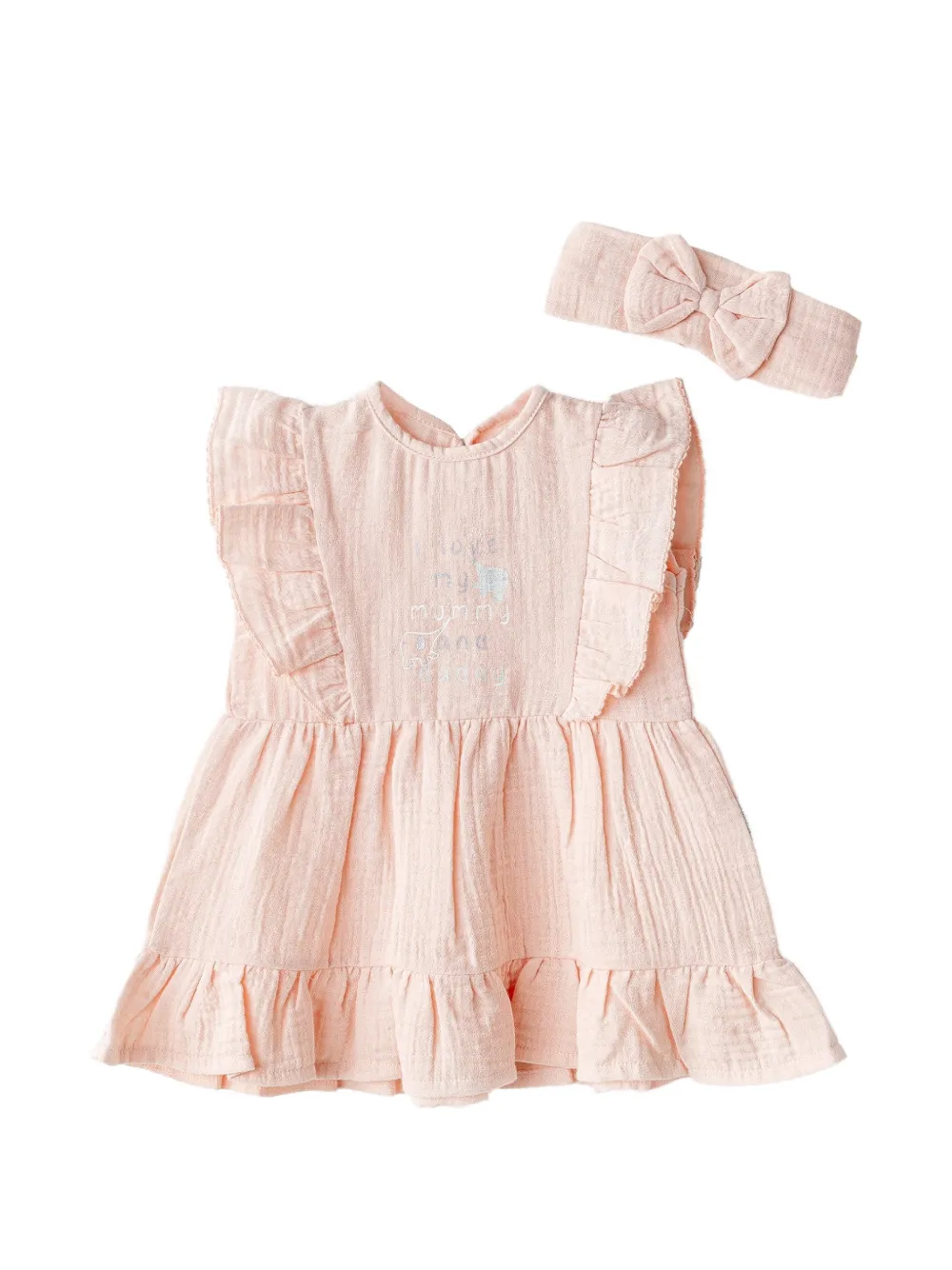 Andywawa ruffled round-neck dress and headband set - Pink