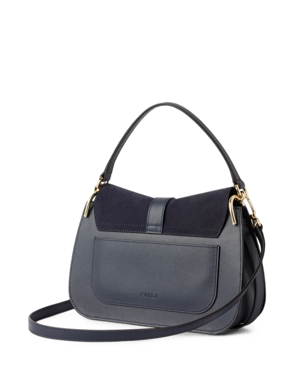Furla Suède clutch met logoplakkaat Blauw