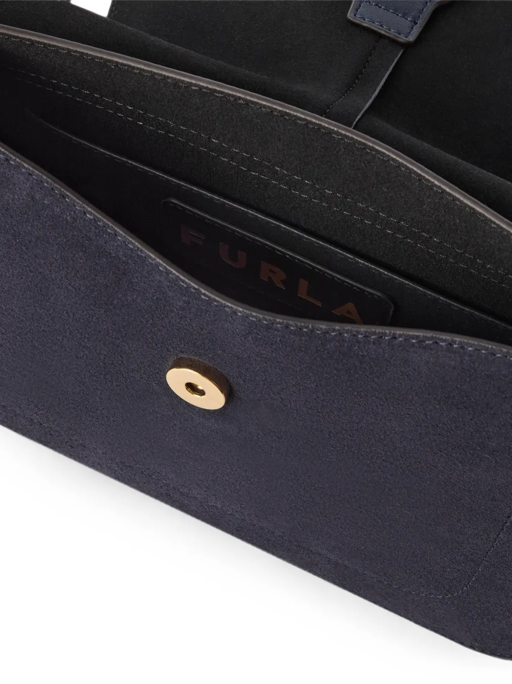 Furla Suède clutch met logoplakkaat Blauw