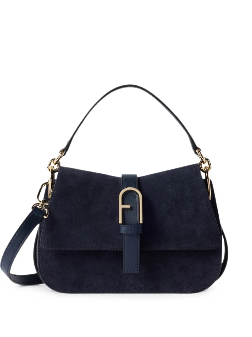 Furla mini logo-plaque suede tote bag - Blue
