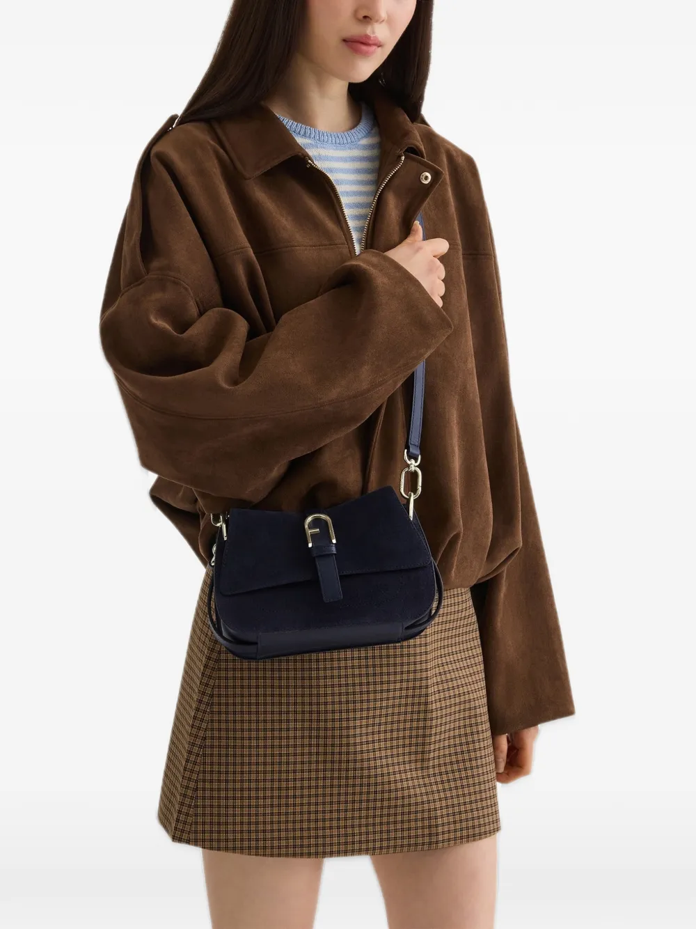 Furla Suède shopper met logoplakkaat Blauw
