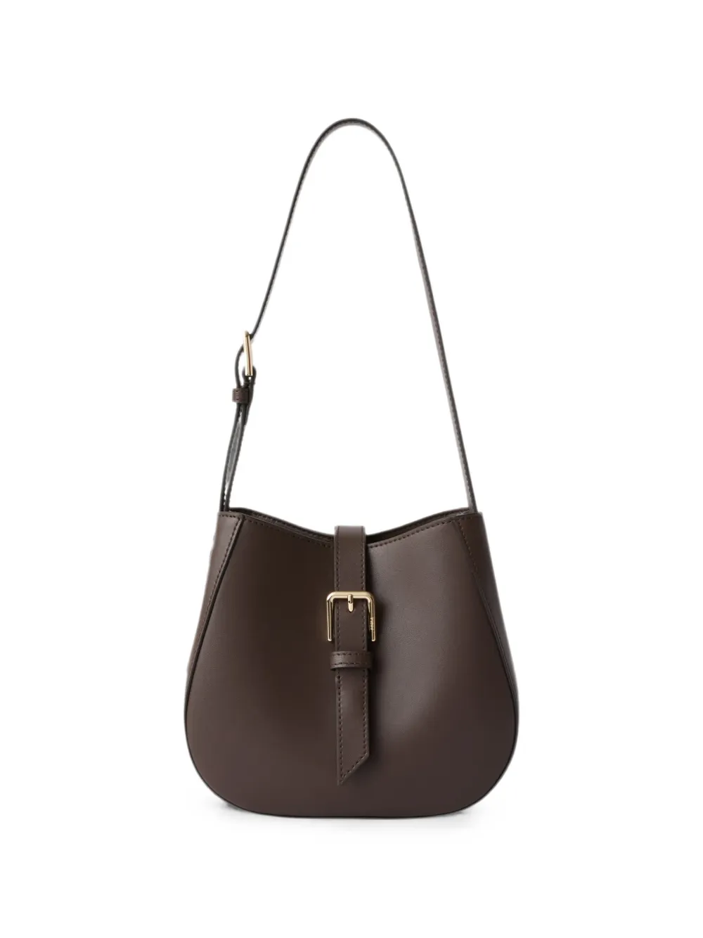Furla large buckle-detail leather bucket bag - Braun