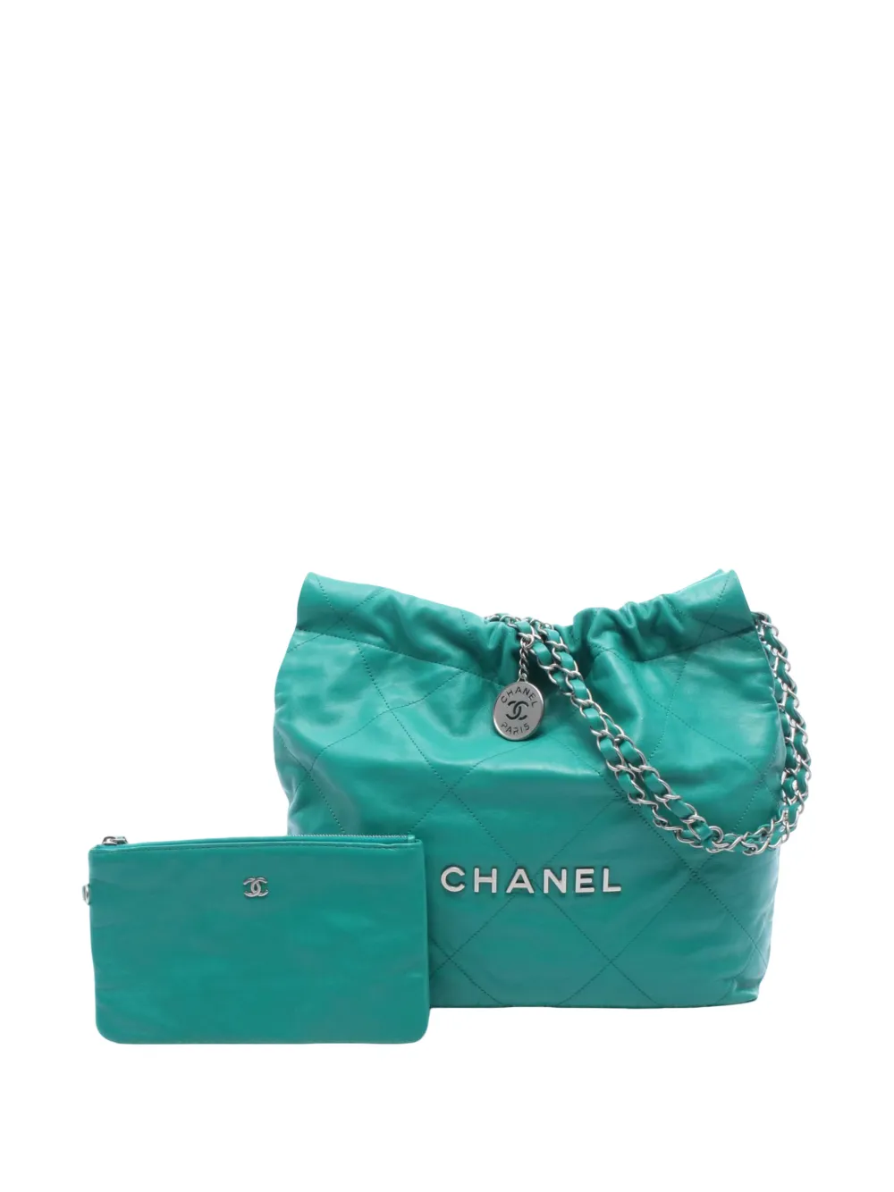 CHANEL Pre-Owned 2021-2026 Small Quilted Shiny Calfskin Chain 22 Handbag tote bag - Verde