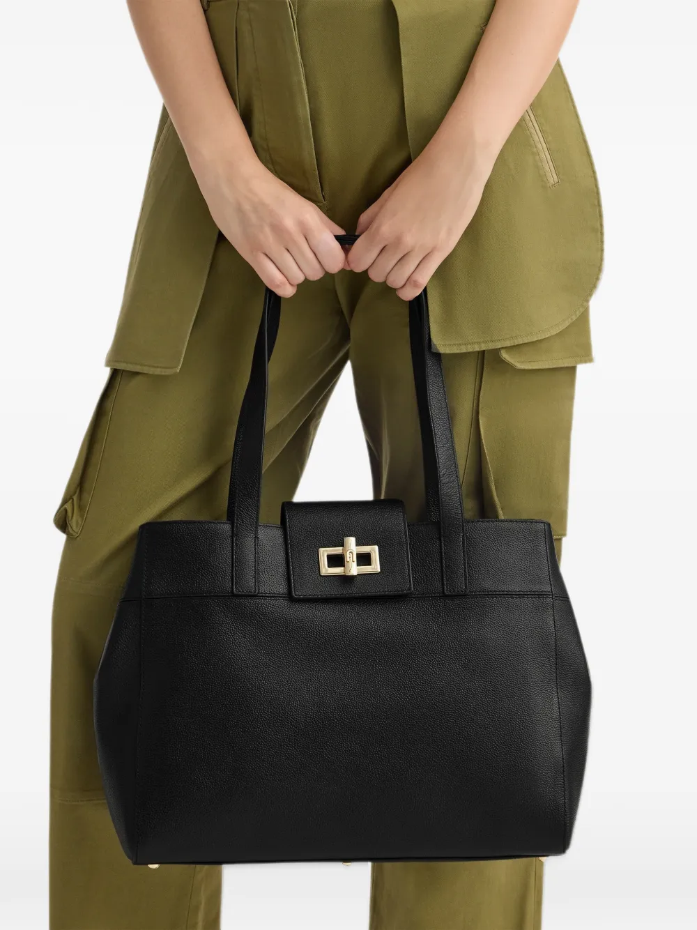 Furla Grote korrelige leren shopper Zwart