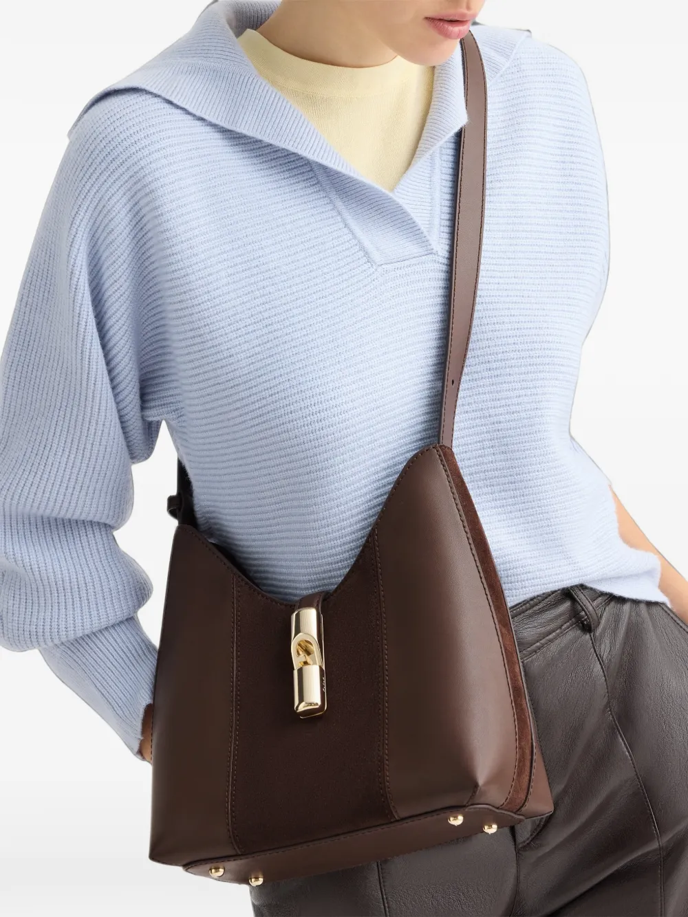 Furla Goccia S leren schoudertas Bruin