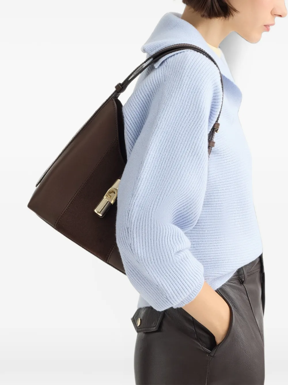Furla Goccia S leren schoudertas Bruin