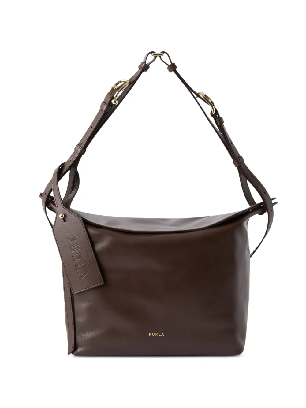 Furla Borsa a spalla in pelle con logo - Marrone