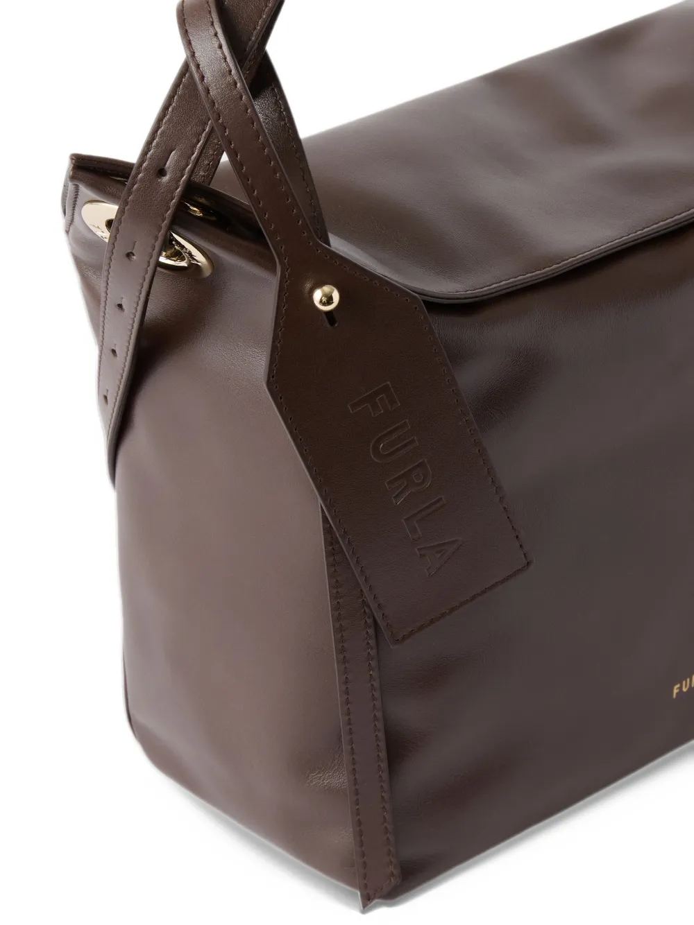 Furla Leren schoudertas met logolabel Bruin