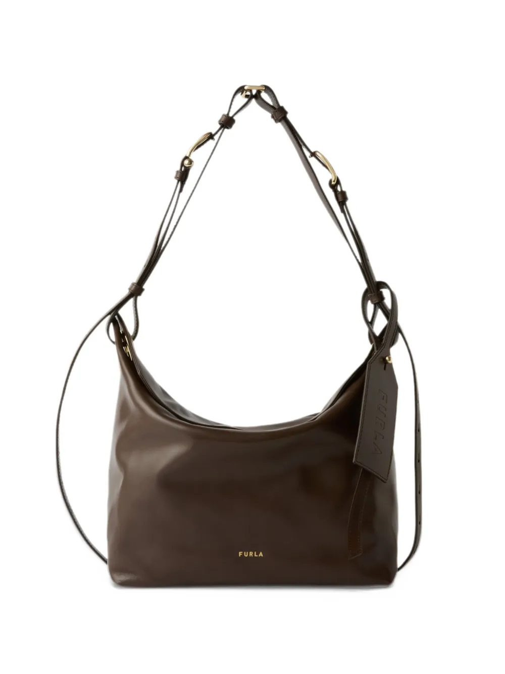 Furla Leren schoudertas met logolabel Bruin