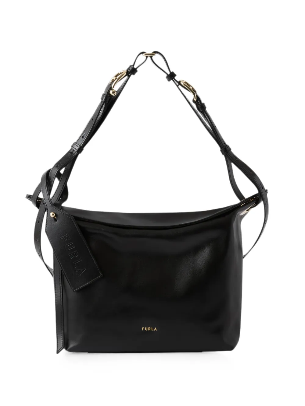 Furla Borsa a spalla in pelle con placca logo - Nero