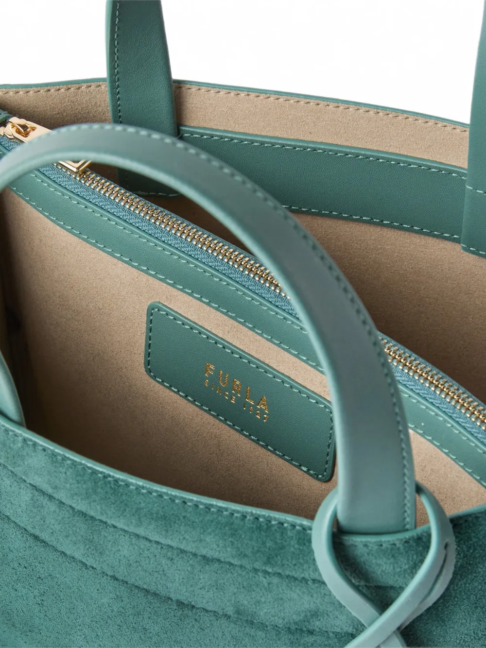 Furla Leren shopper met suède vlakken Groen