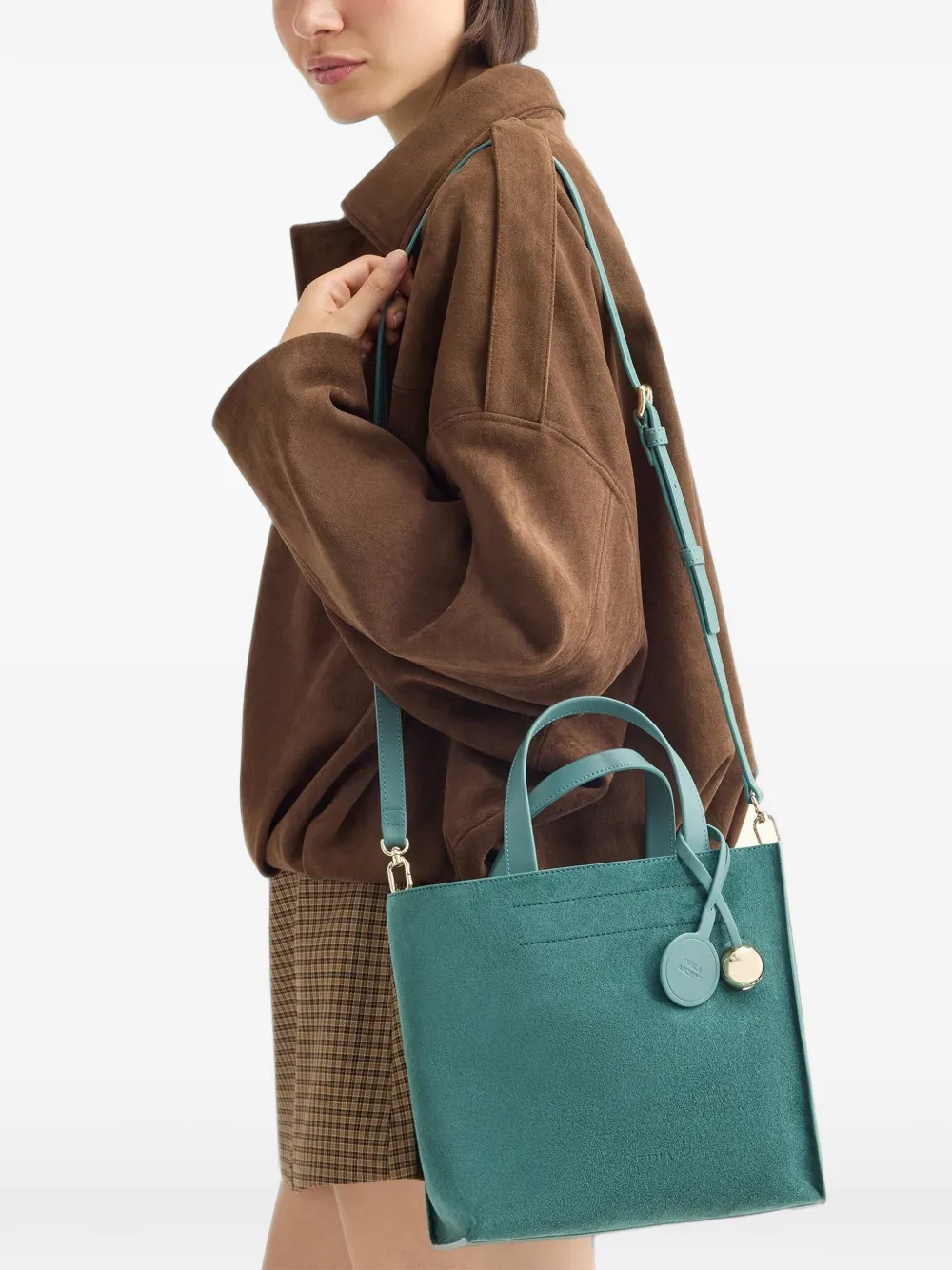 Furla Leren shopper met suède vlakken Groen