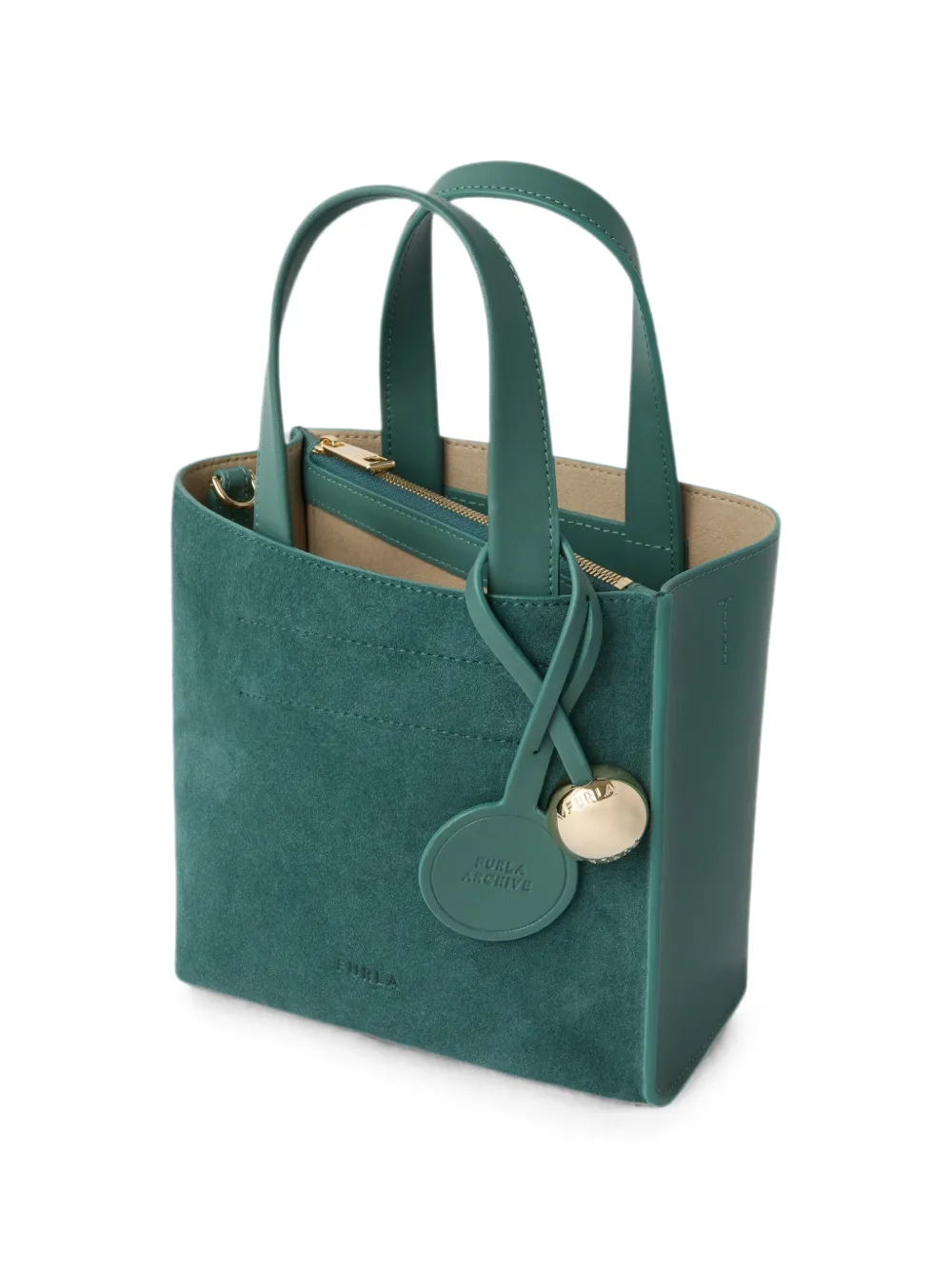 Furla Leren shopper met suède vlak Groen