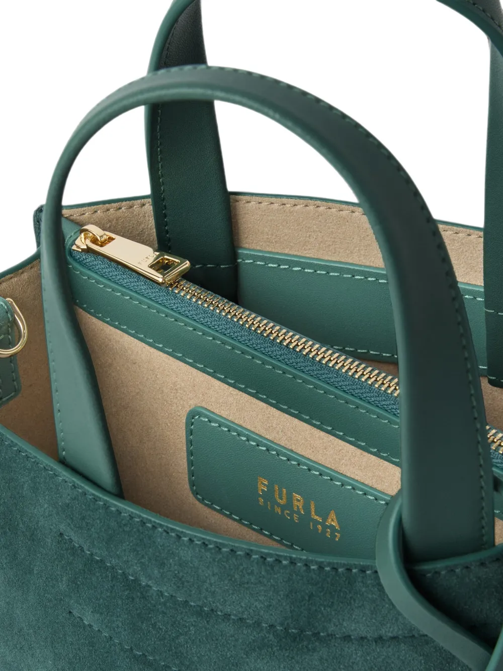 Furla Leren shopper met suède vlak Groen