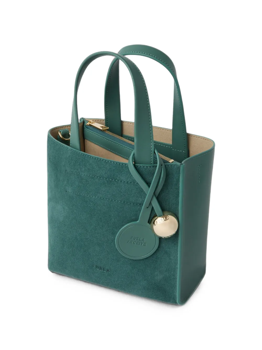 Furla Leren shopper met suède vlak Groen