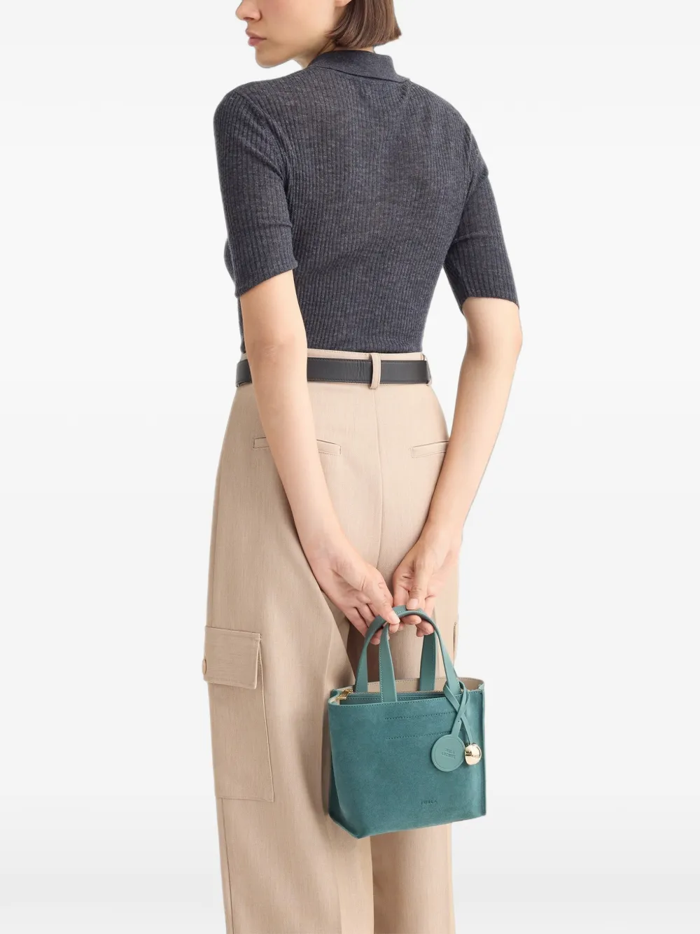 Furla Leren shopper met suède vlak Groen