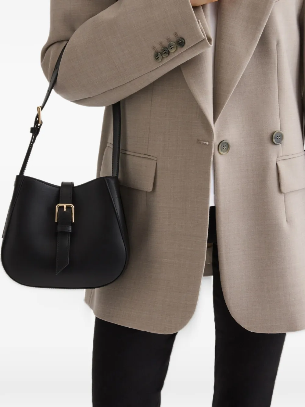 Furla Leren bucket-tas met groot gespdetail Zwart