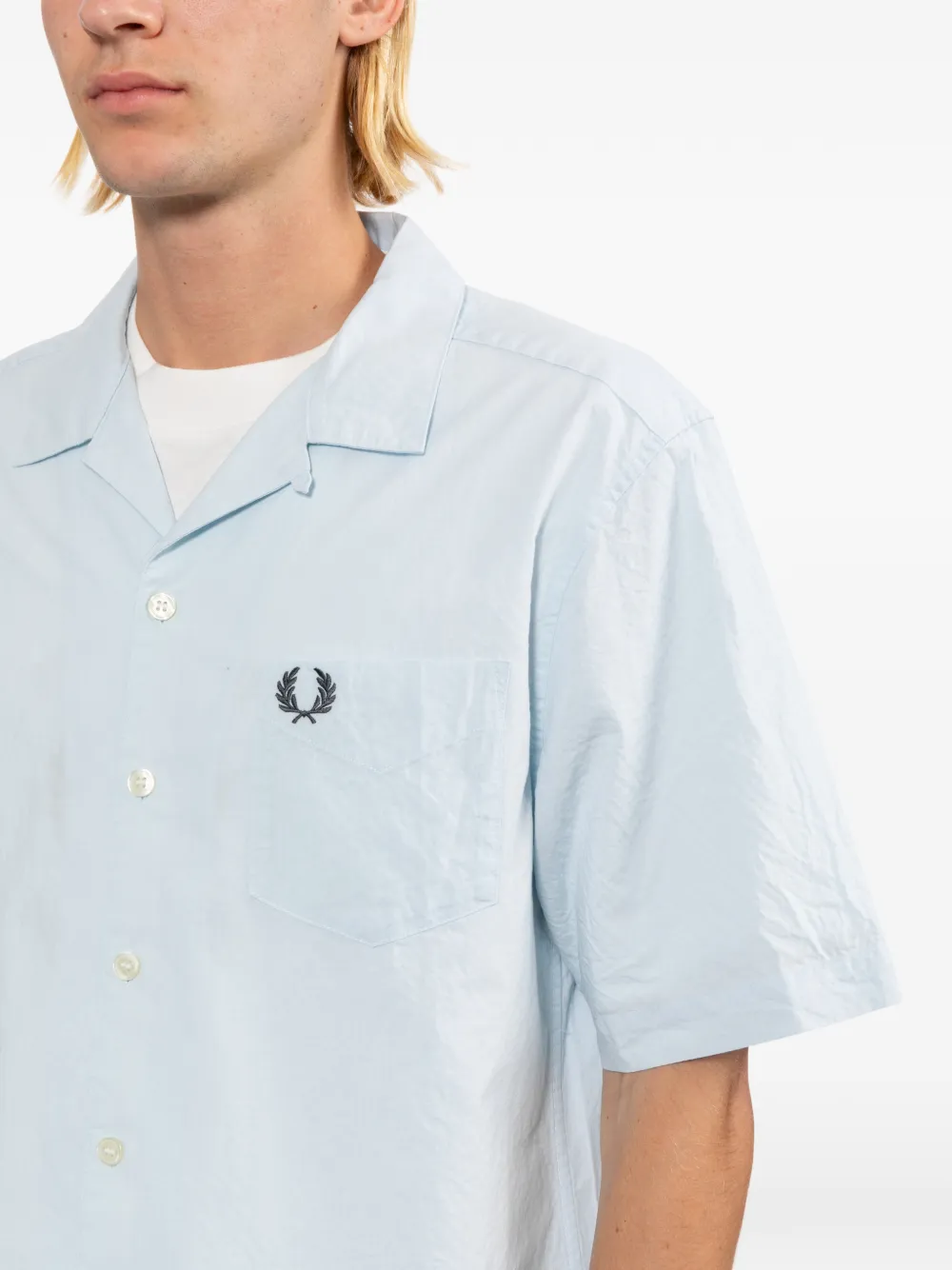 Fred Perry Seersucker overhemd met omgekeerde kraag Blauw
