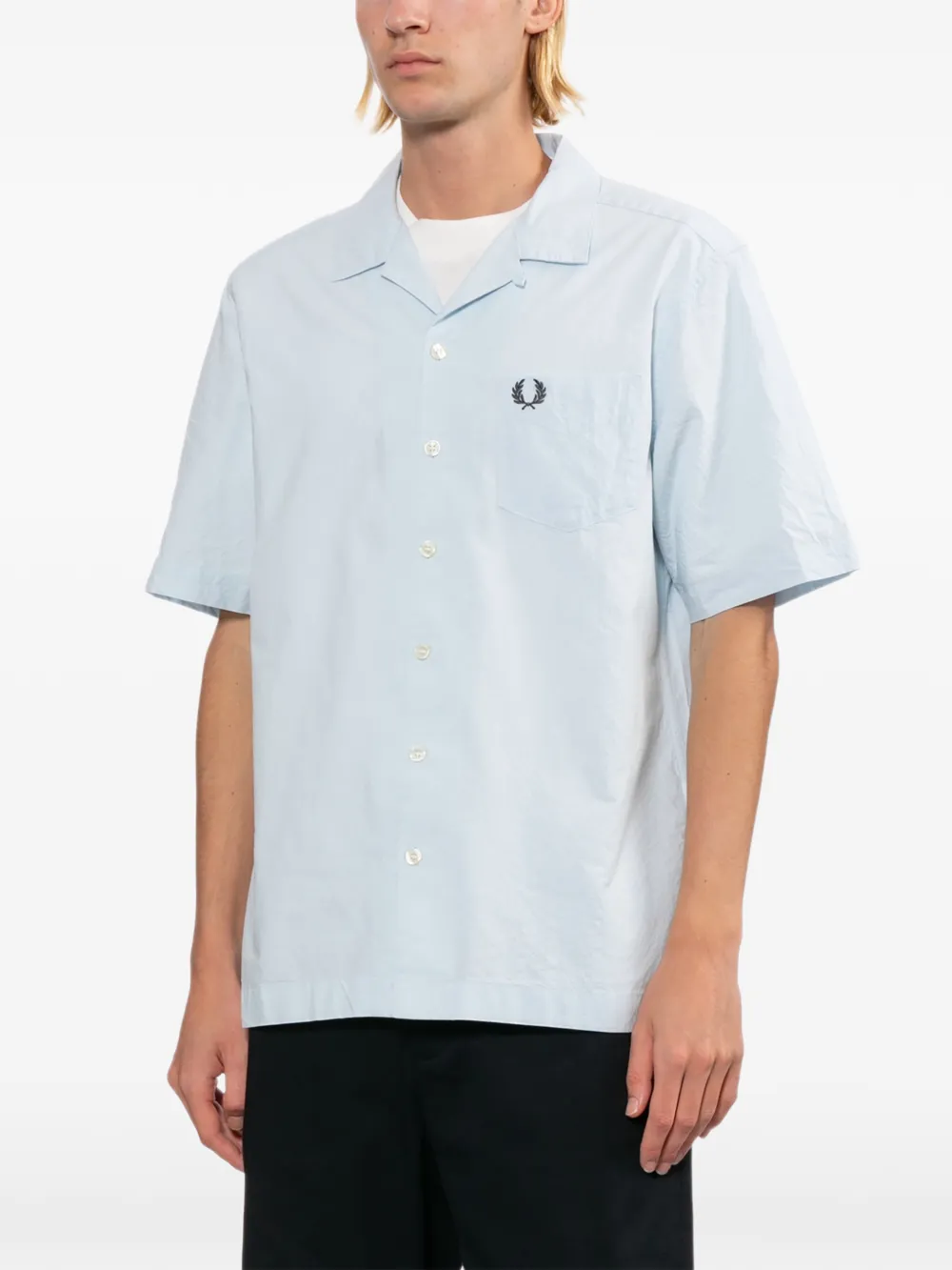 Fred Perry Seersucker overhemd met omgekeerde kraag Blauw