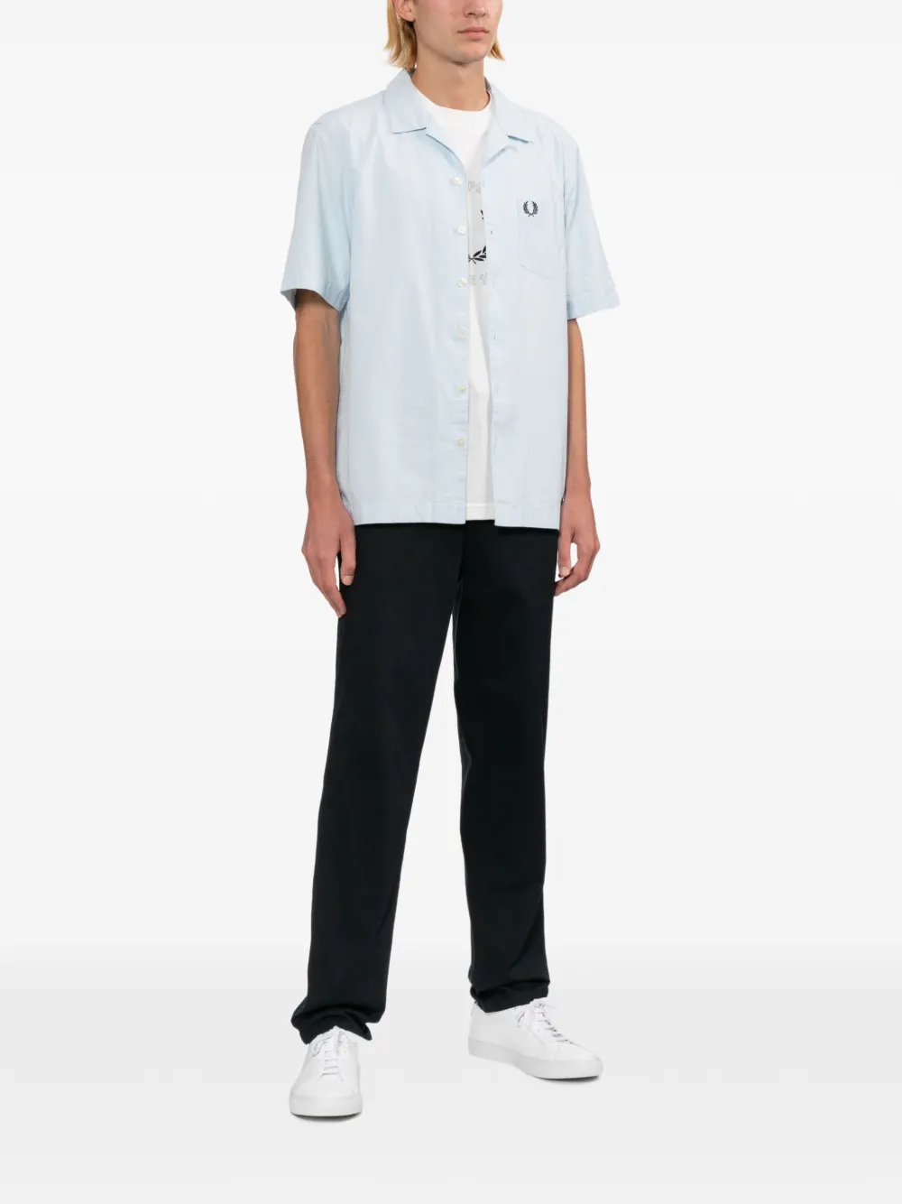 Fred Perry Seersucker overhemd met omgekeerde kraag Blauw