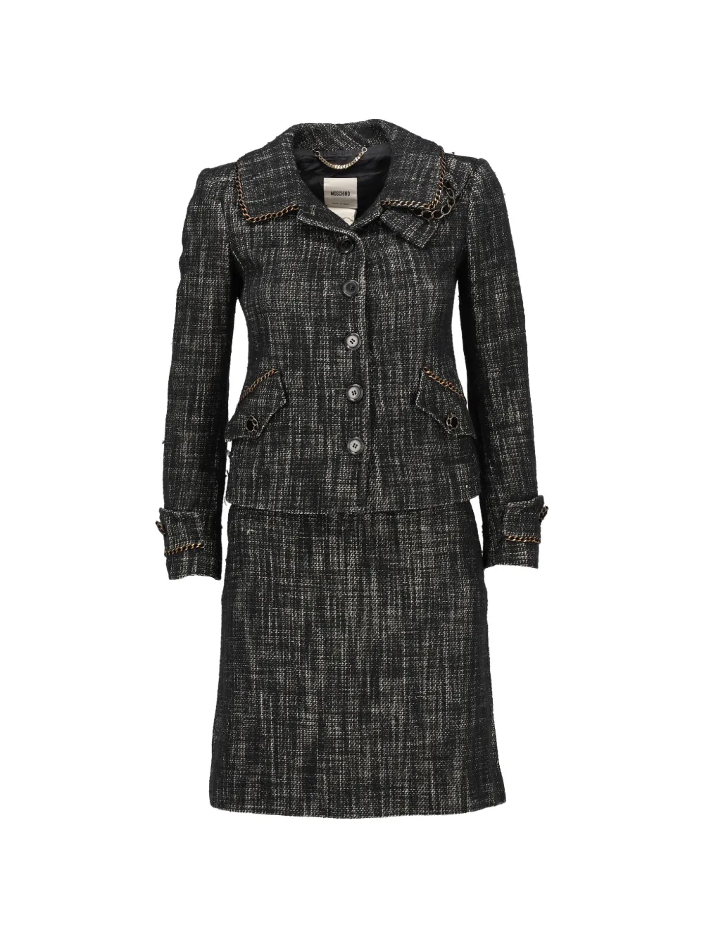 Moschino Pre-Owned chain-trim tweed skirt suit - Nero