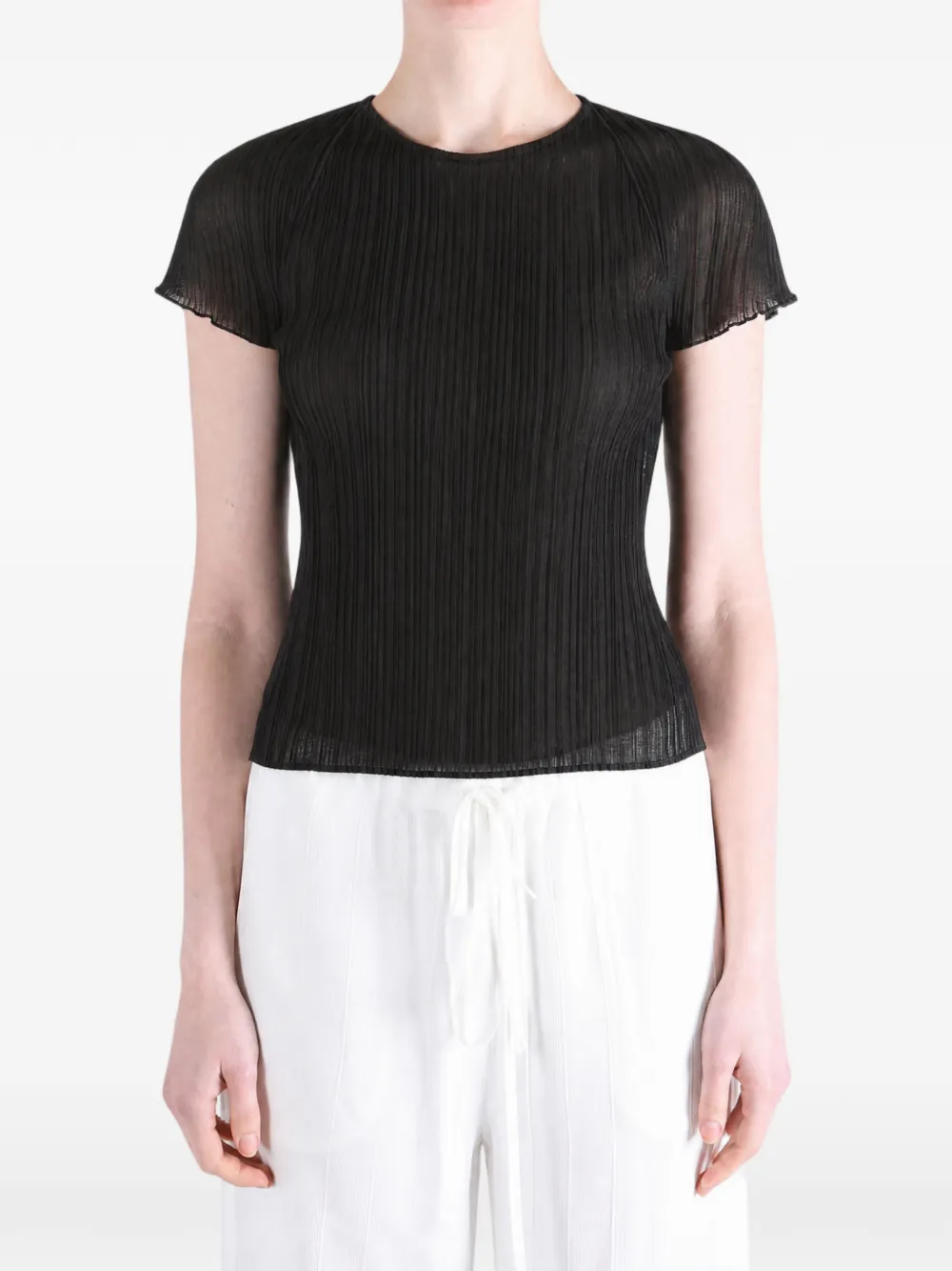 Amomento Pleated Raglan-sleeve T-shirt In Black