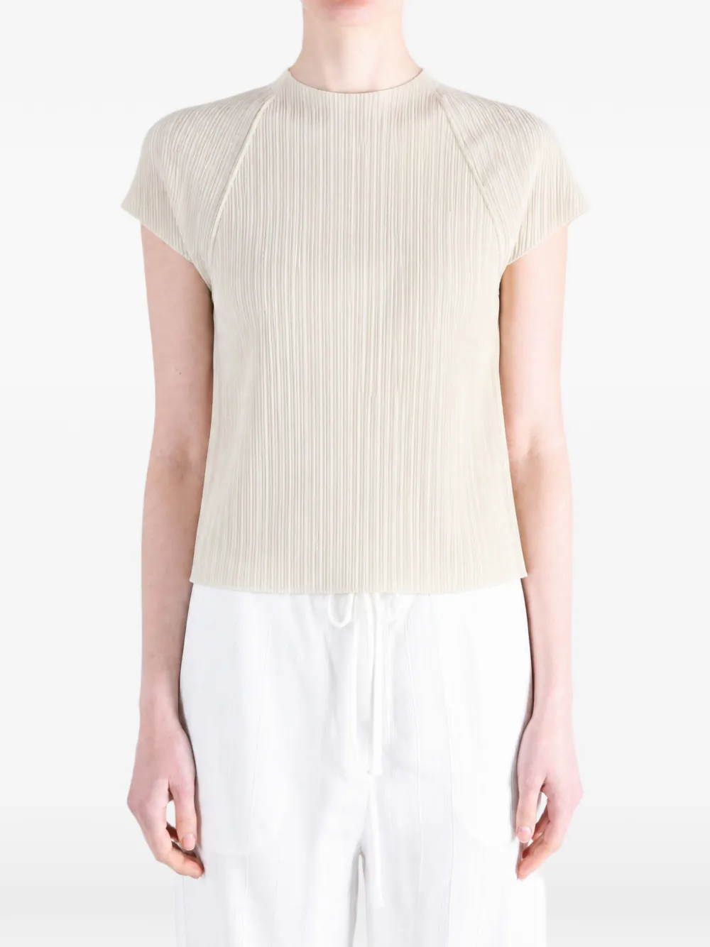 Amomento Plissé Raglan-sleeve T-shirt In Neutral