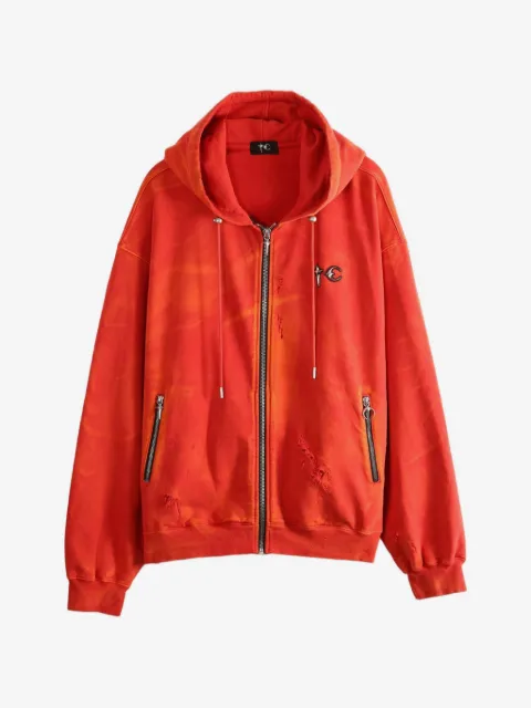 THUG CLUB washed zip-up hoodie