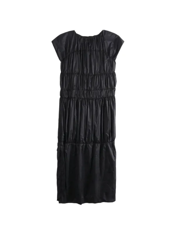 amomento black dress AMOMENTO Sheer Shirring Padded Dress- Black