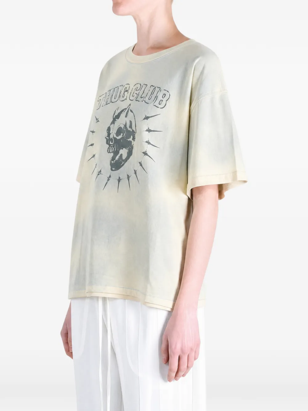 THUG CLUB T-shirt met doodskopprint Beige