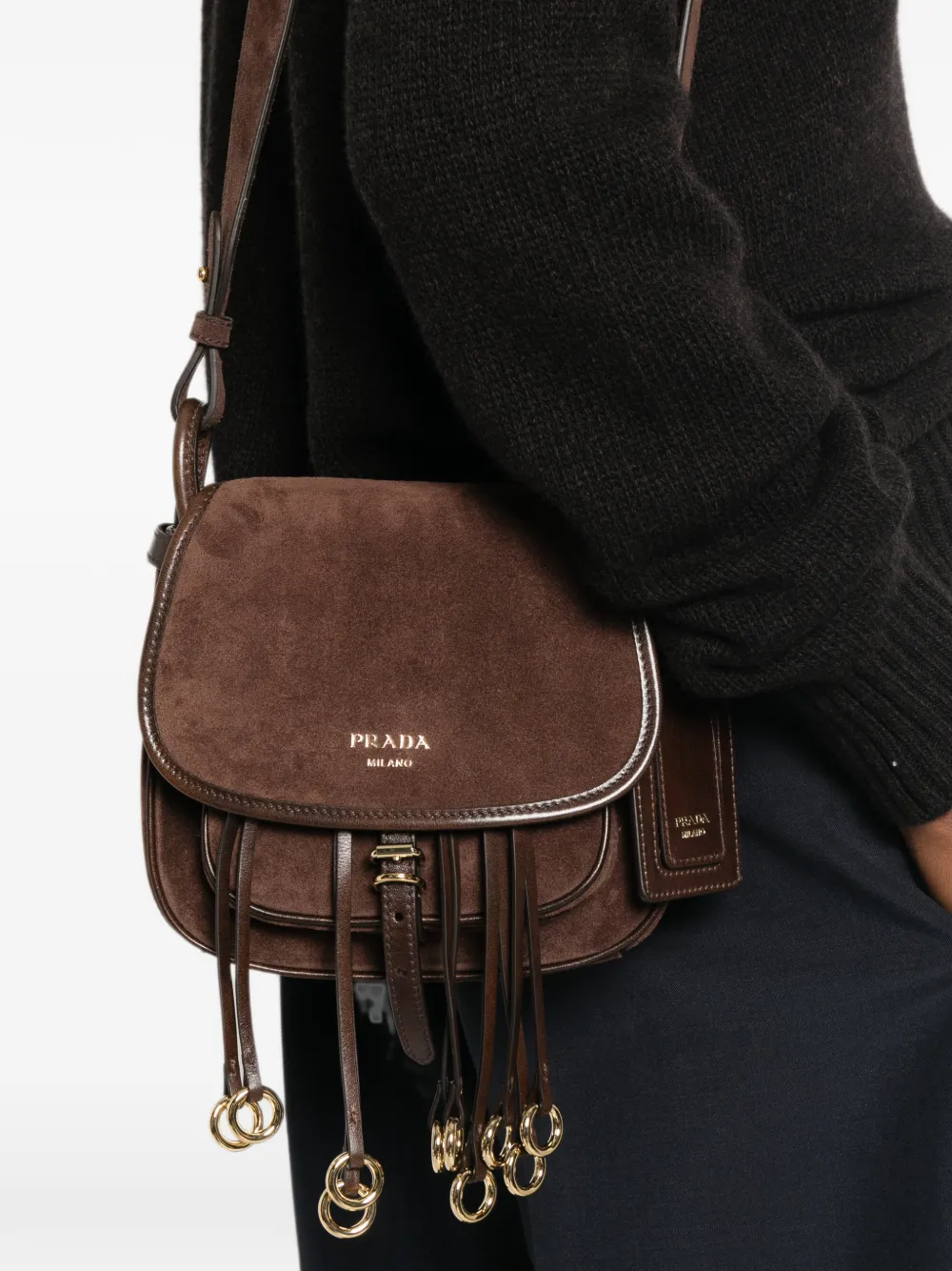 Prada Corsaire suède mini-schoudertas Bruin
