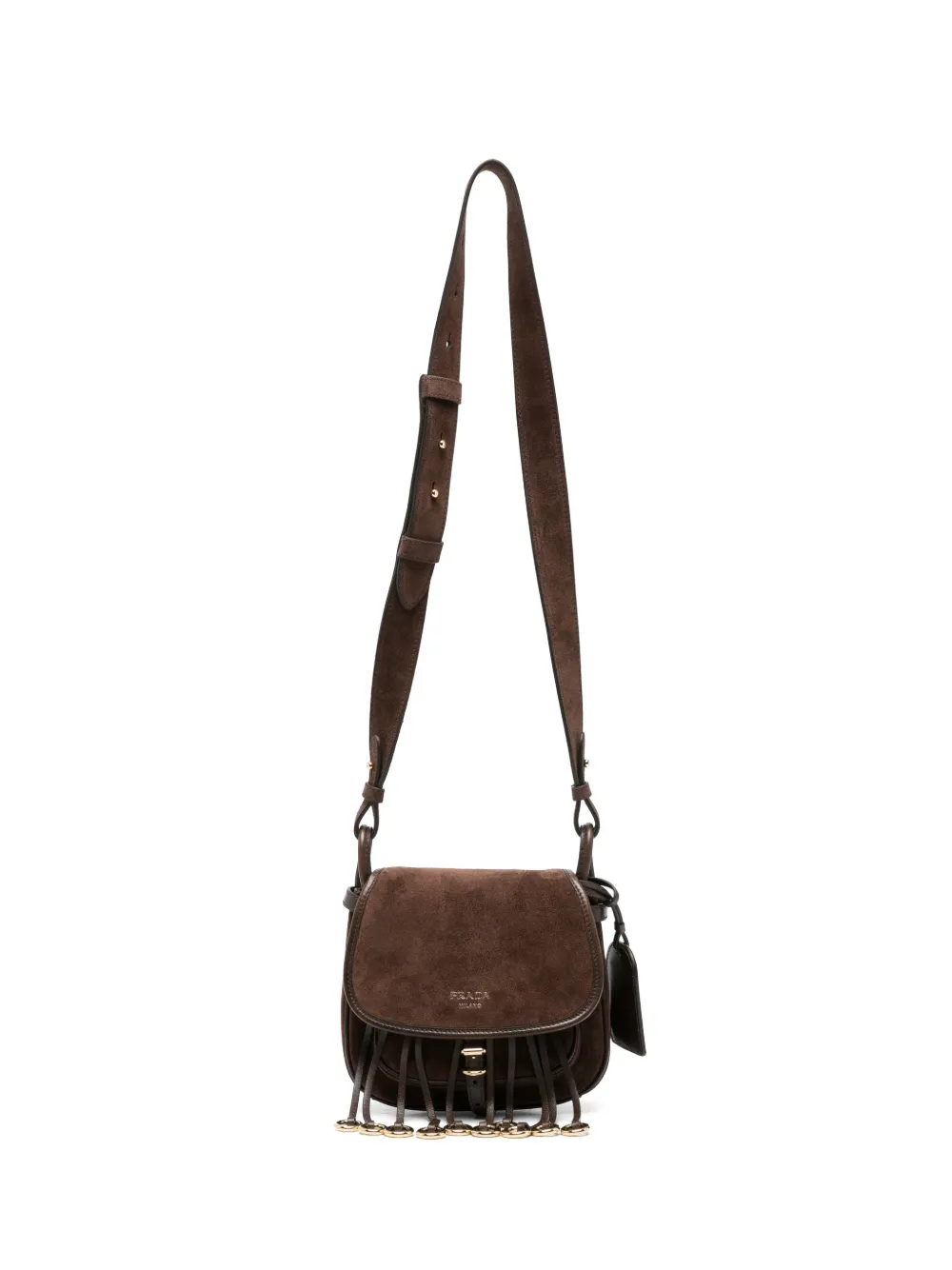 Prada fringe-detail suede shoulder bag - Marrone