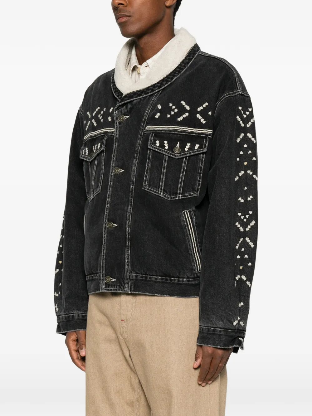 MARANT Jackson denim jack met borduurwerk Zwart