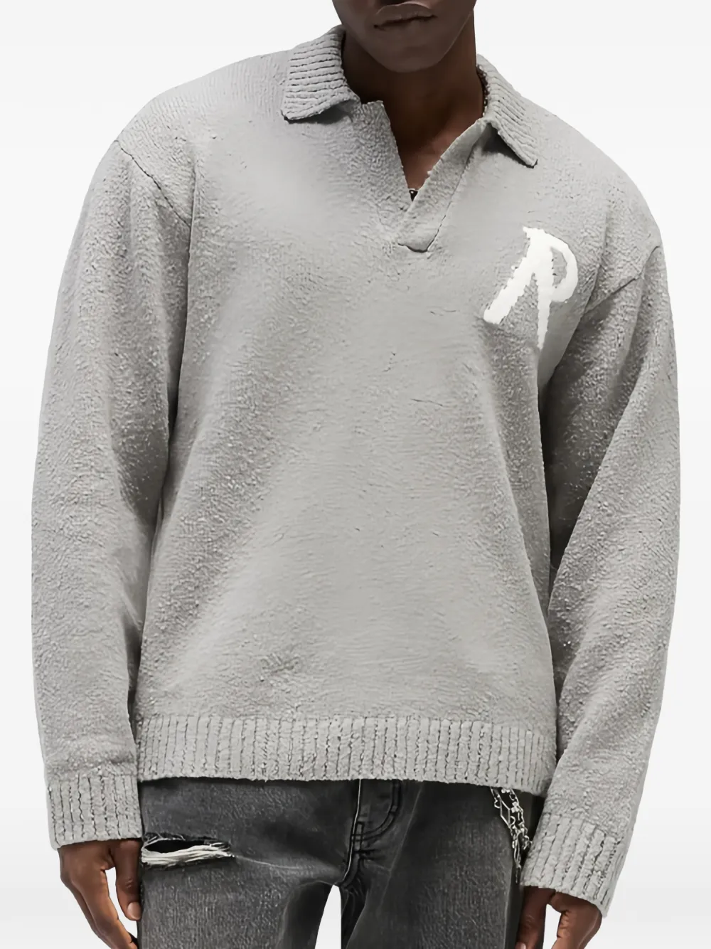  Represent Pull à Patch Logo Et Col Polo - Gris 
