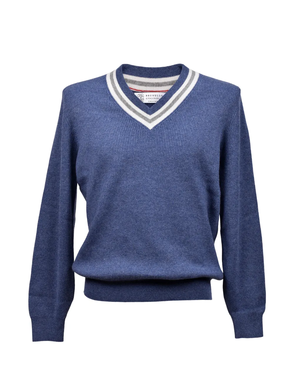 Brunello Cucinelli ribbed V-neck sweater - Blue