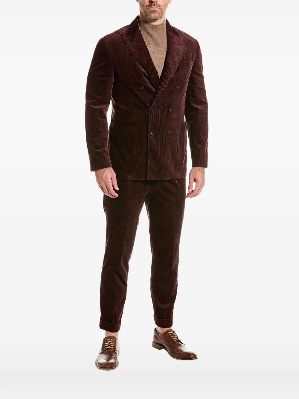 Brunello Cucinelli corduroy-texture double-breasted suit - Viola