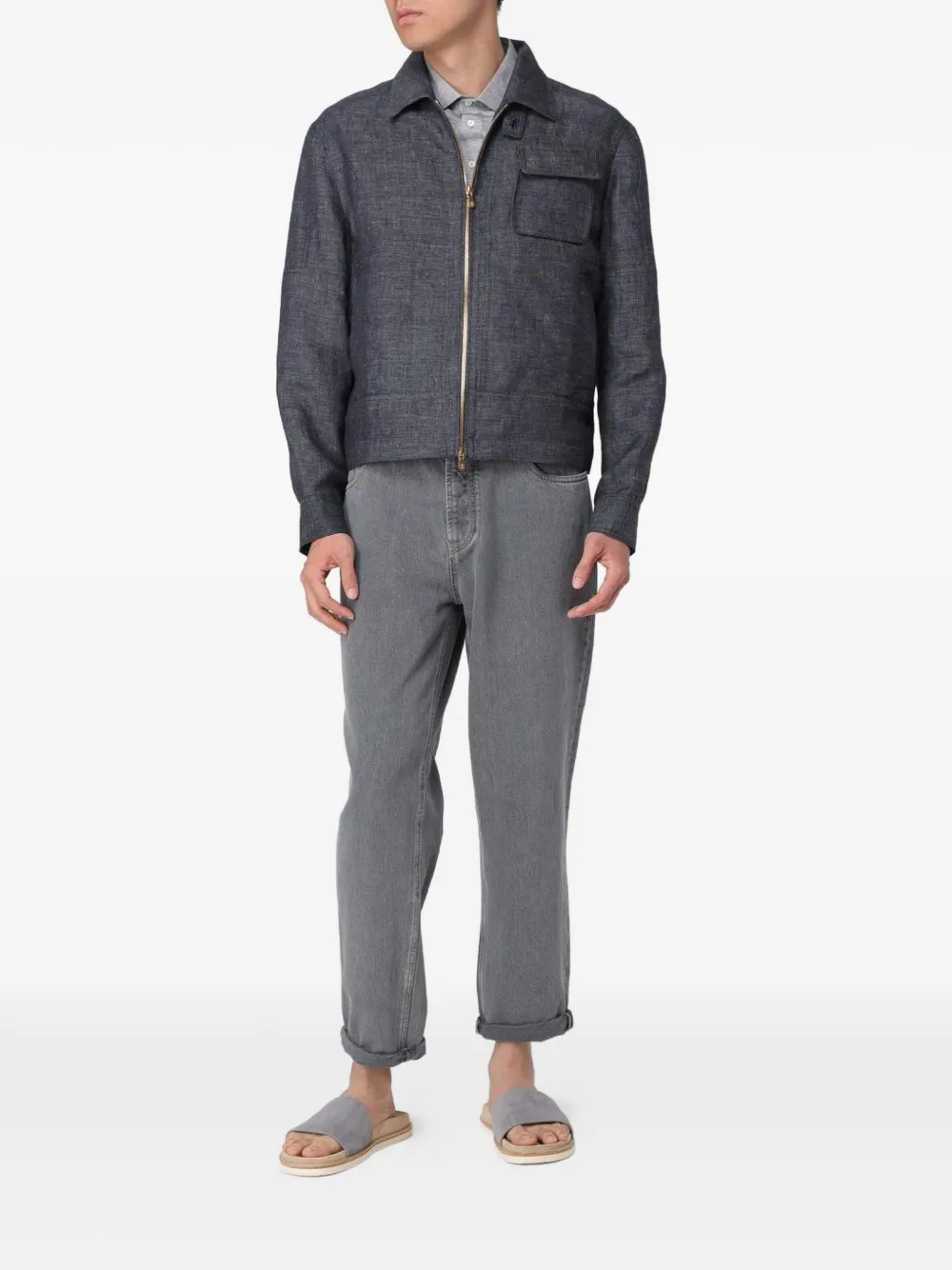 Brunello Cucinelli Linen zip-up Jacket | Black | FARFETCH