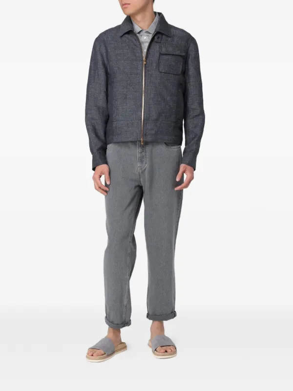 BRUNELLO CUCINELLI ジップアップジャケット 48 Brunello Cucinelli Linen zip-up Jacket | Black | FARFETCH