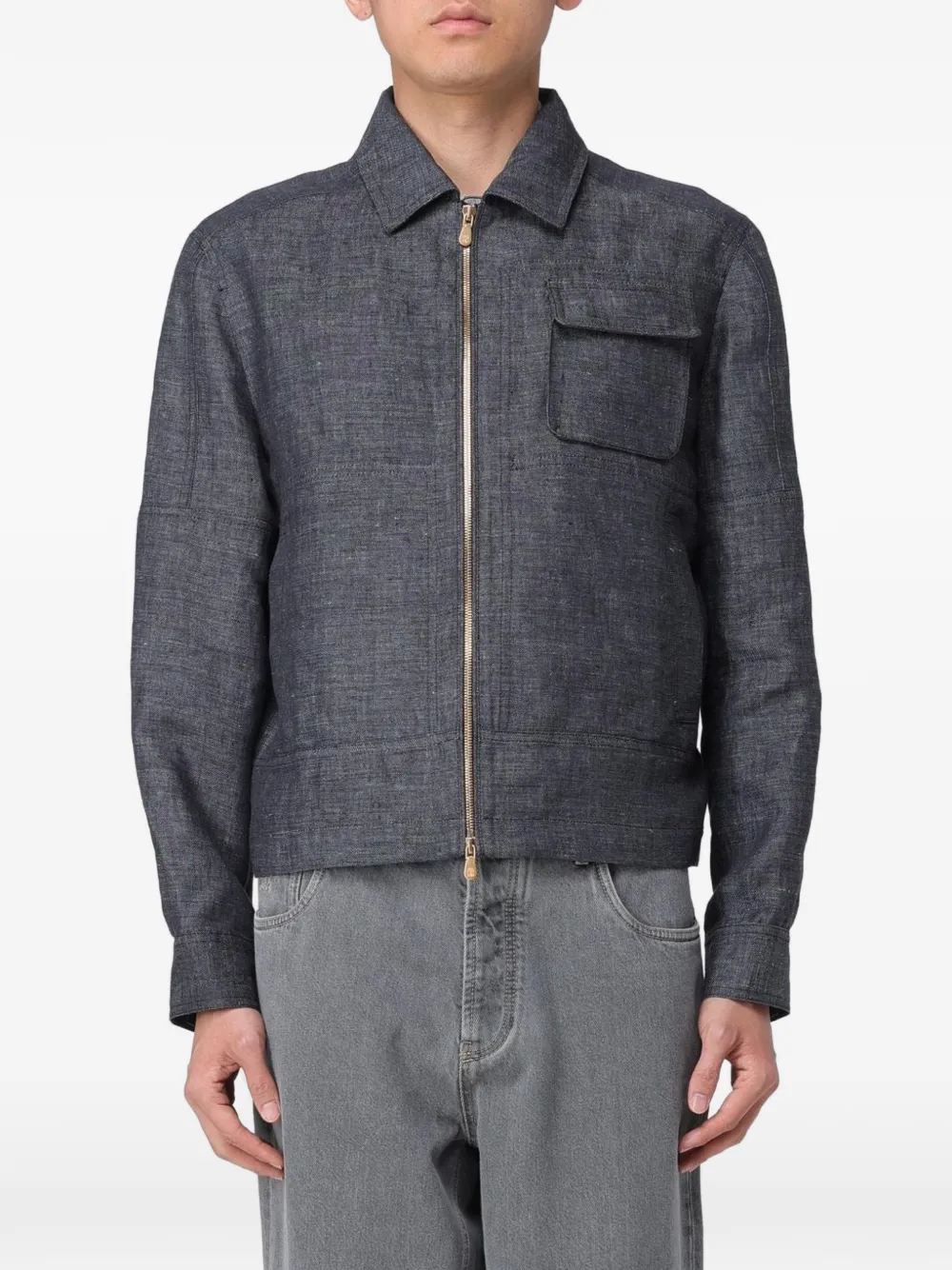 Brunello Cucinelli linen zip-up jacket - Nero