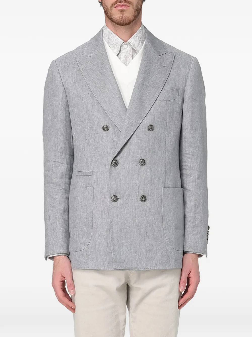 Brunello Cucinelli double-breasted linen blazer - Grau