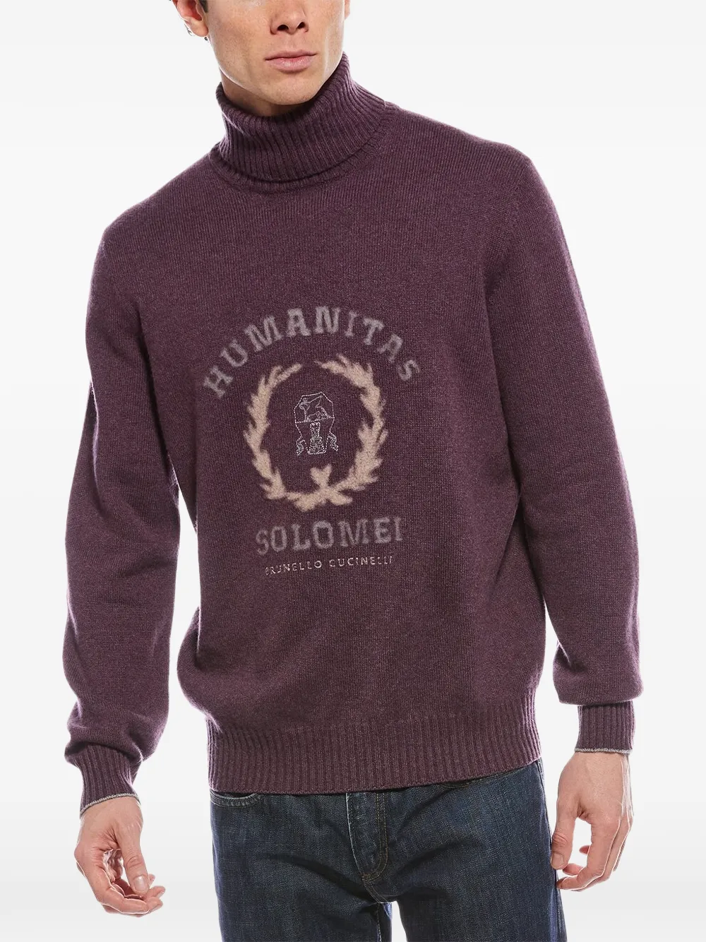 Brunello Cucinelli emblem-intarsia turtleneck sweater - Brown