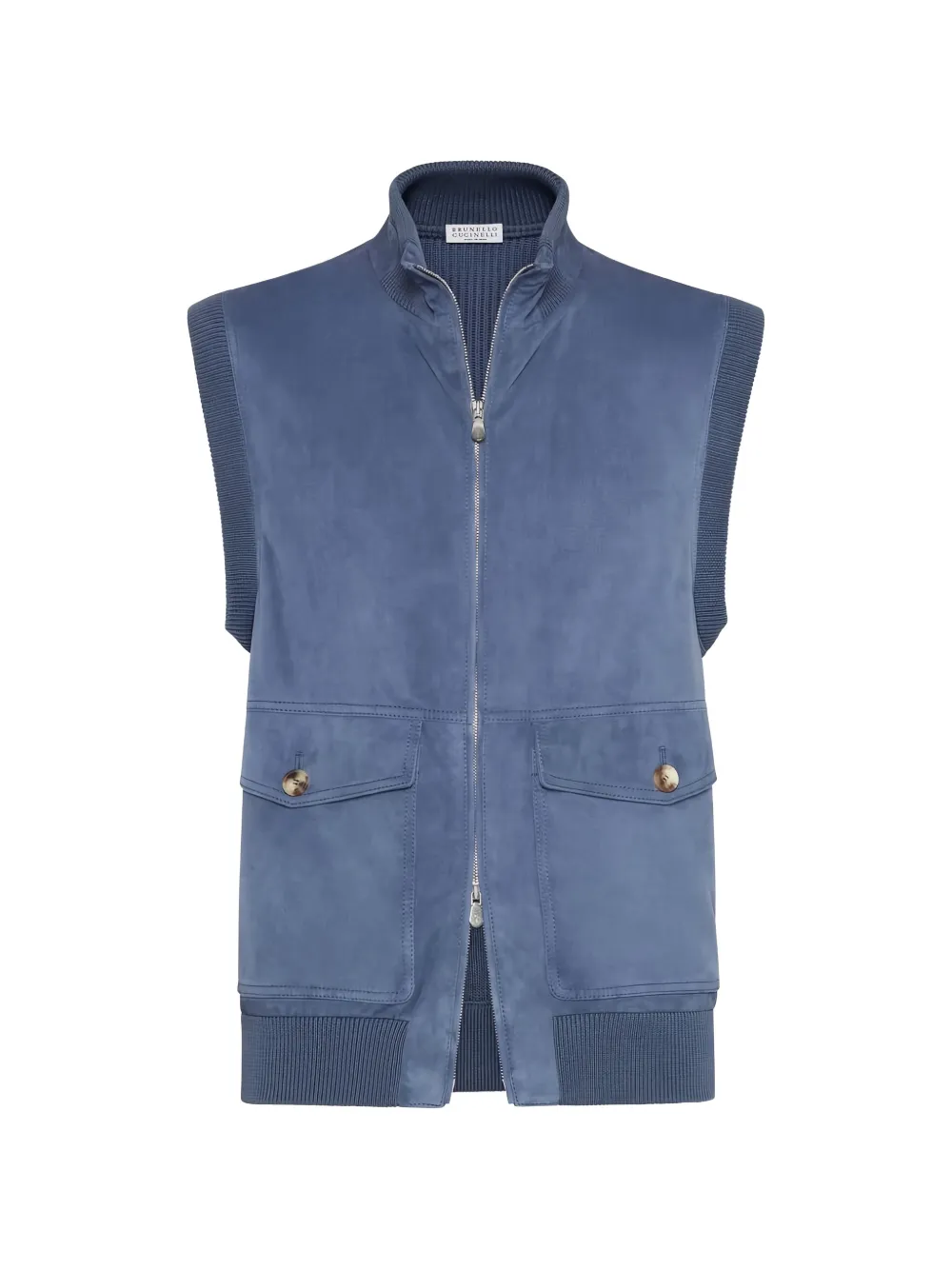 Brunello Cucinelli suede ribbed-trim gilet - Blue