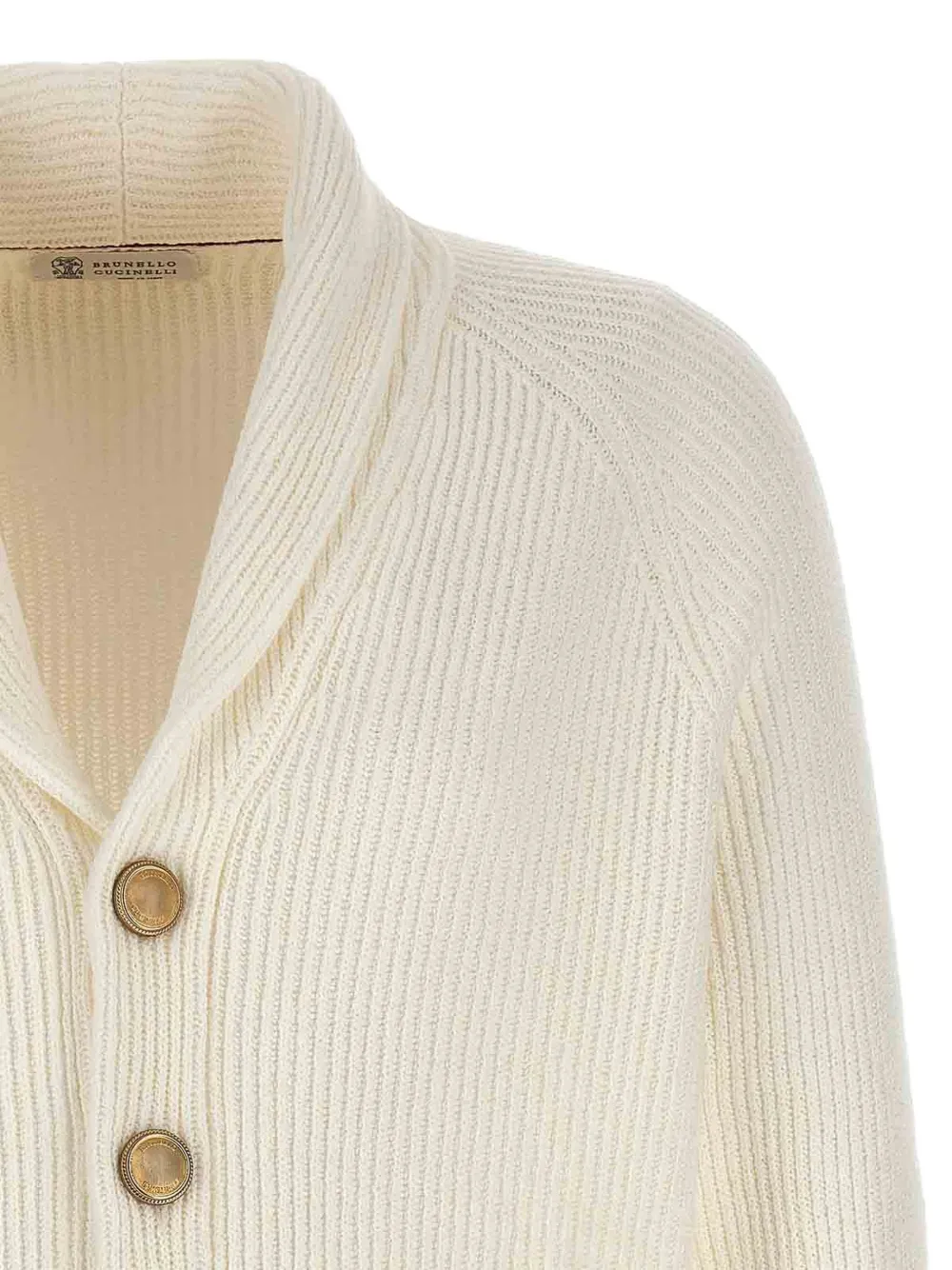  Brunello Cucinelli Shawl-collar Ribbed Cardigan - Tons Neutres 