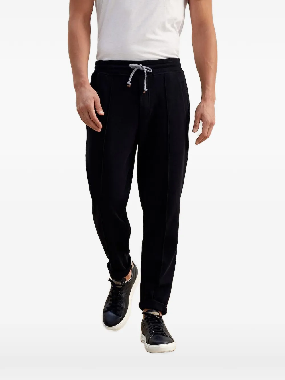 Brunello Cucinelli drawstring-waistband pressed-crease track pants - Nero