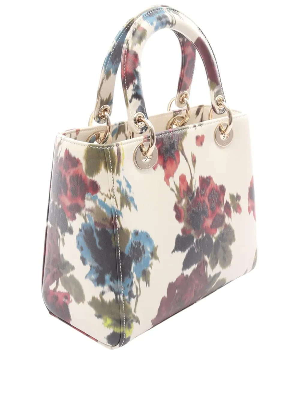 Dior Pre-owned 2010-2026 Medium Leather Floral Printed Lady Dior Crossbody Bag in White, view 3