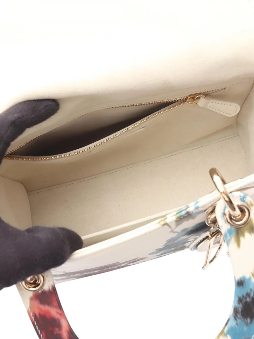 Dior Pre-owned 2010-2026 Medium Leather Floral Printed Lady Dior Crossbody Bag in White, view 5