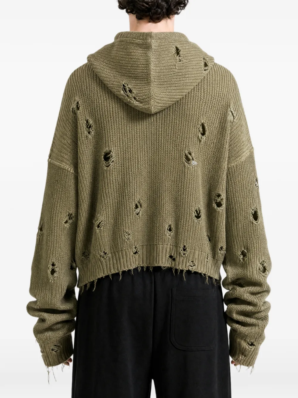 THUG CLUB Gerafelde hoodie Beige