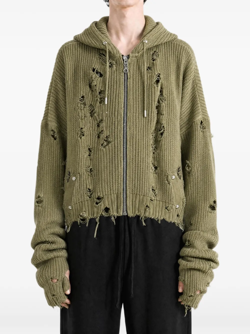 THUG CLUB Gerafelde hoodie Beige