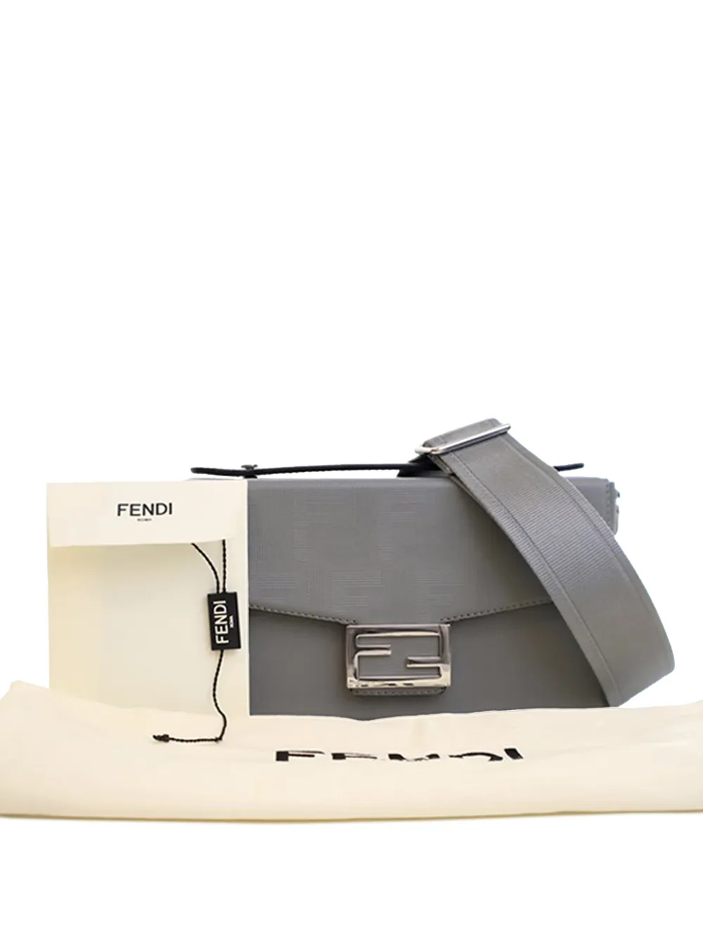  Fendi Pre-owned Borsa A Tracolla Baguette Soft Trunk In Pelle Di Vitello Con Motivo Zucca 2010-2026 - Grigio 